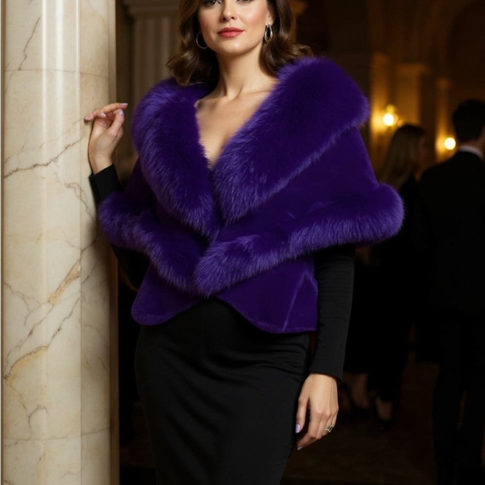 Elegant Purple fox fur Women's Cape